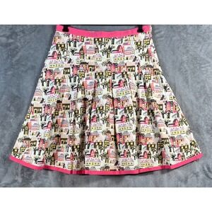 Bernardo Skirt 12 Retro 50s Style Novelty Print A Line Grosgrain Trim